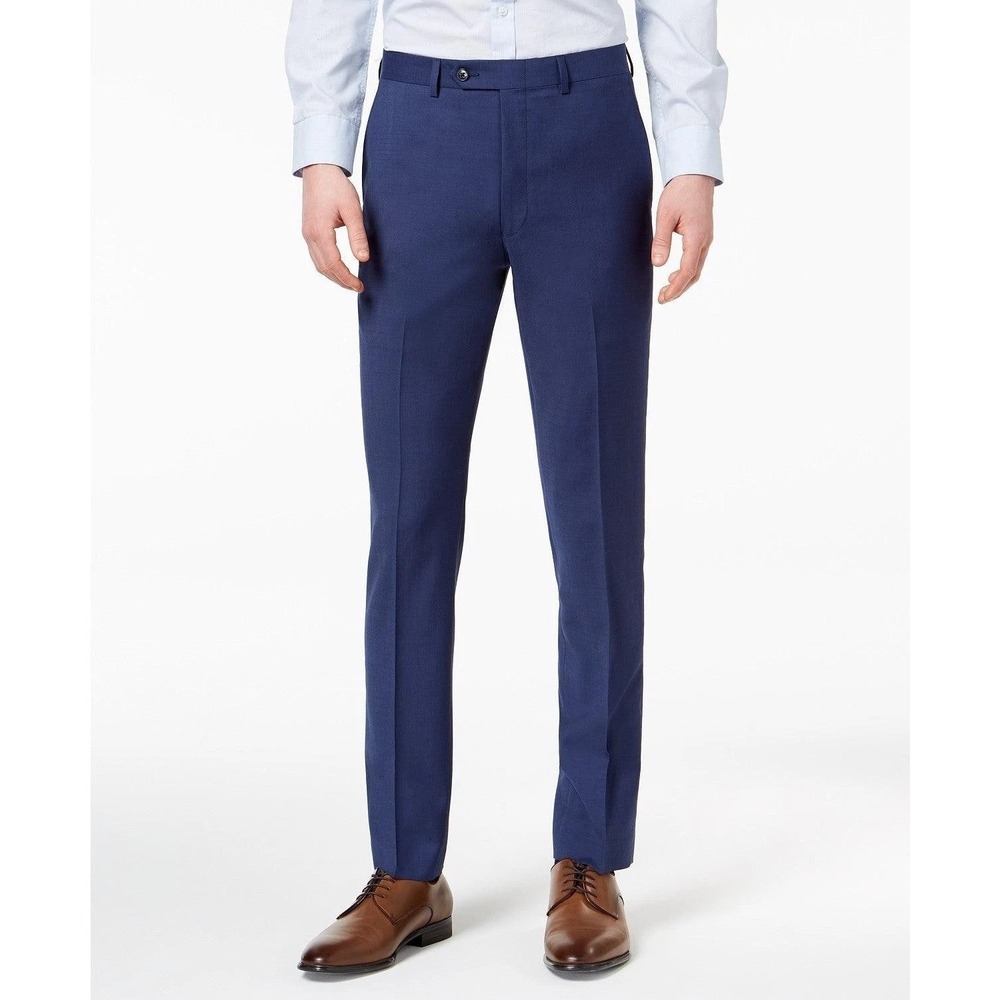 Calvin Klein Mens Slim fit Dress Pants 34 / 32 Navy Blue Solid Stretch 100%wool